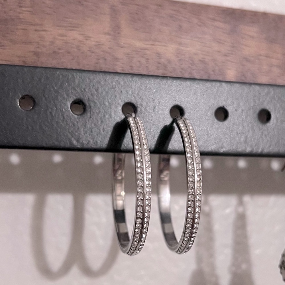 Silver Hoop Earrings with Rhinestones